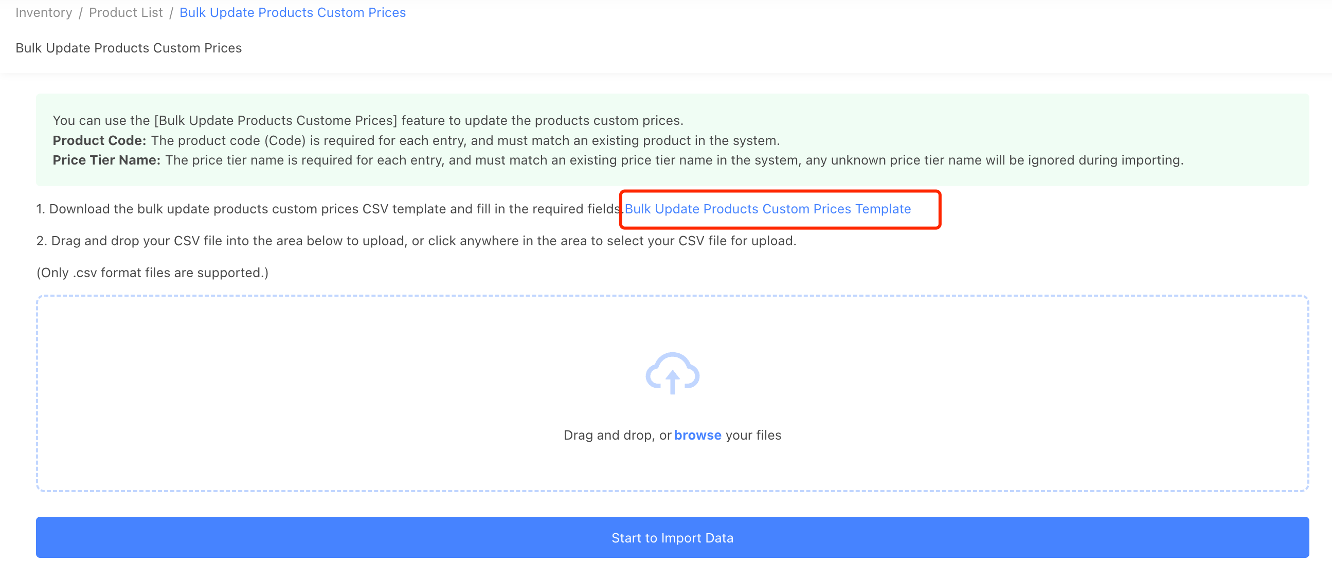 stockunify-bulk import custom prices