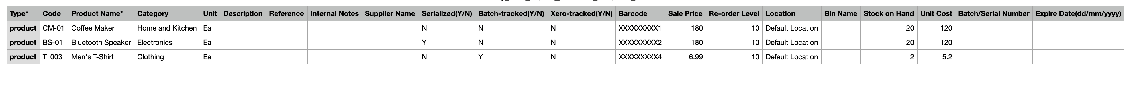 import products by bulk