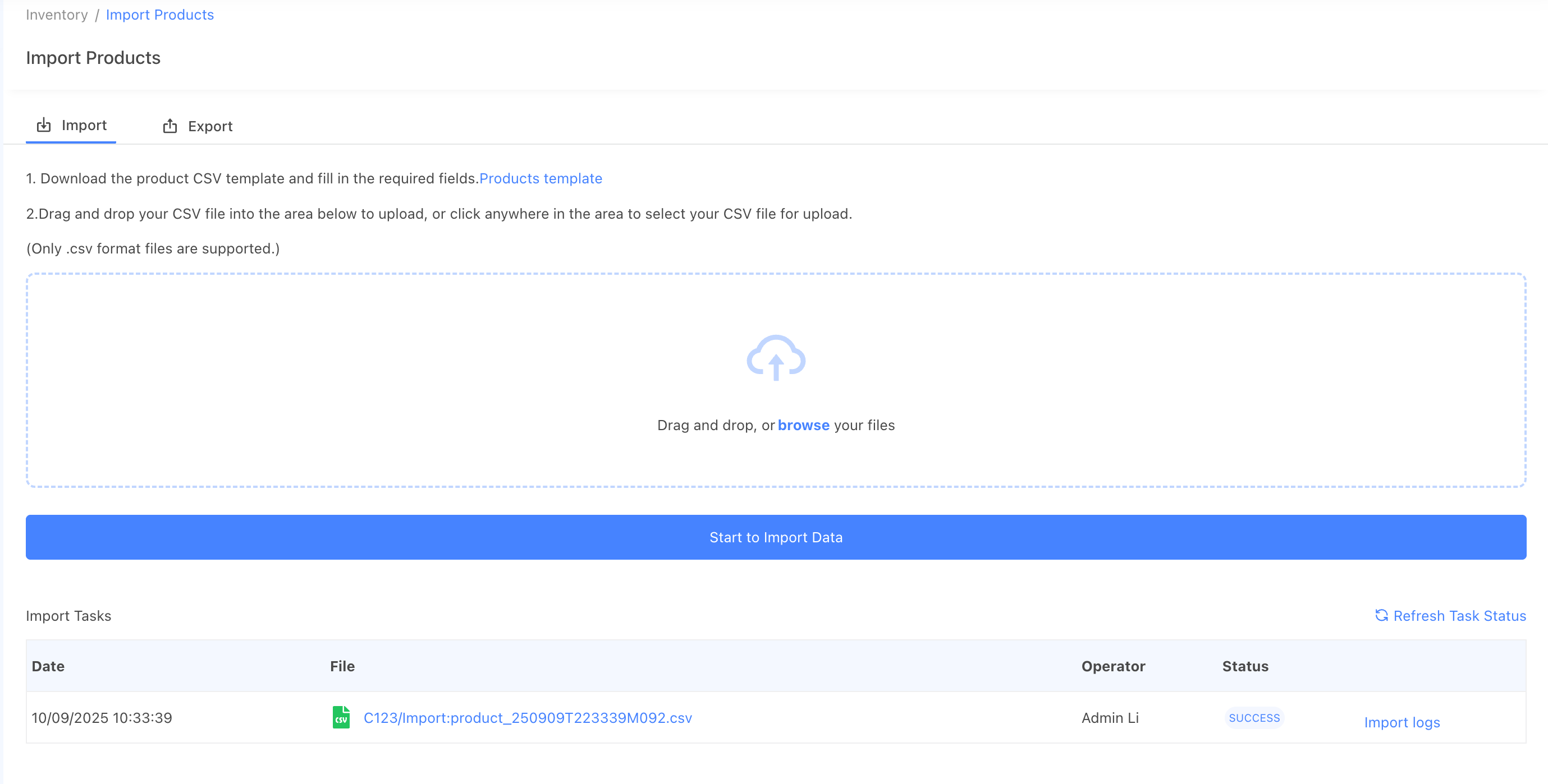 import products by bulk