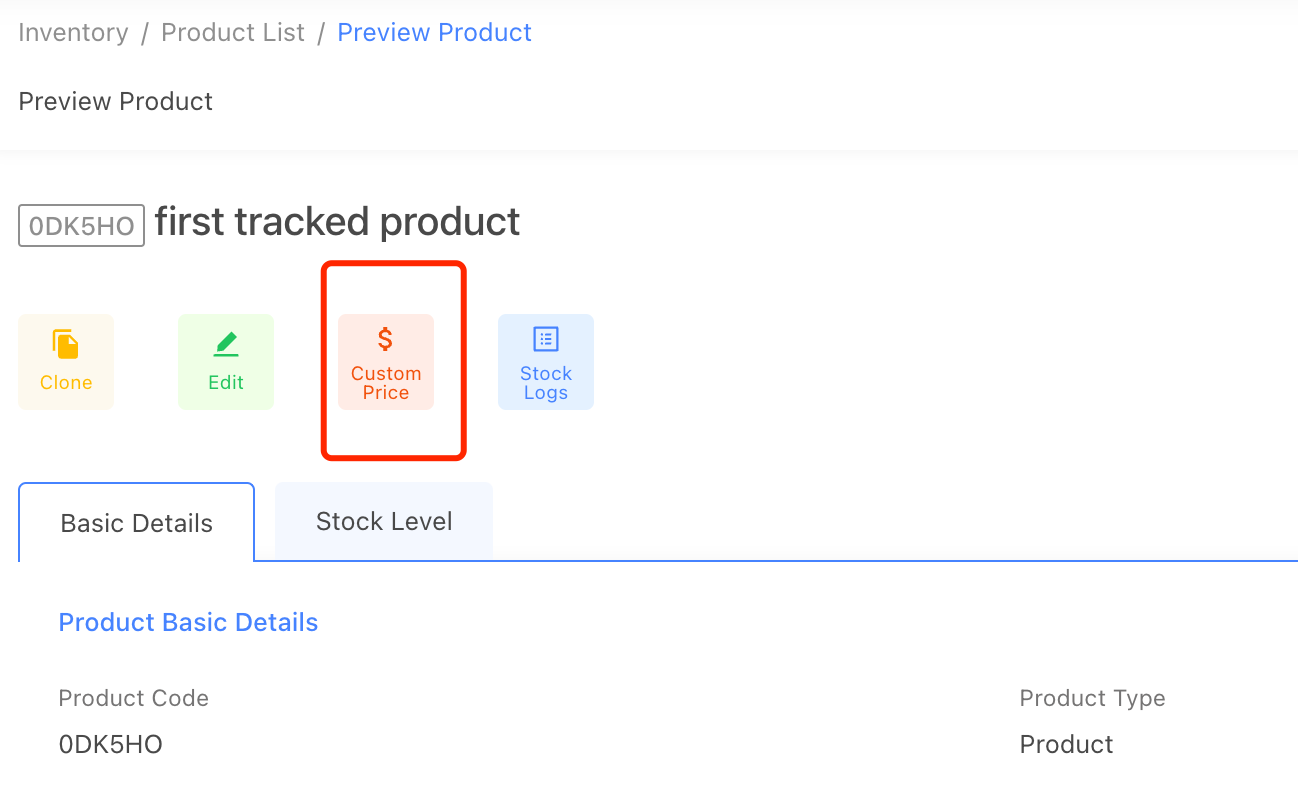 stockunify - set up custom price for a product
