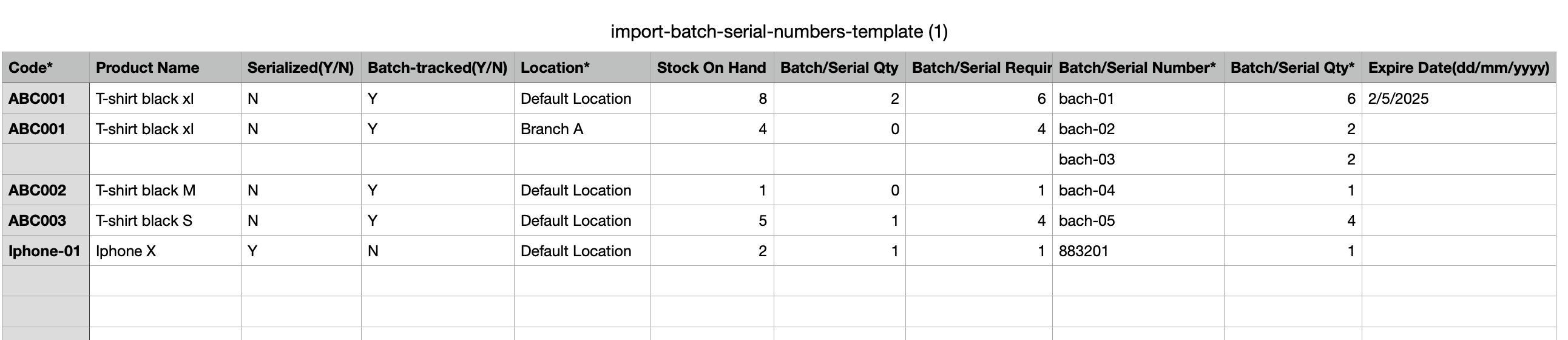 import serial/batch numbers