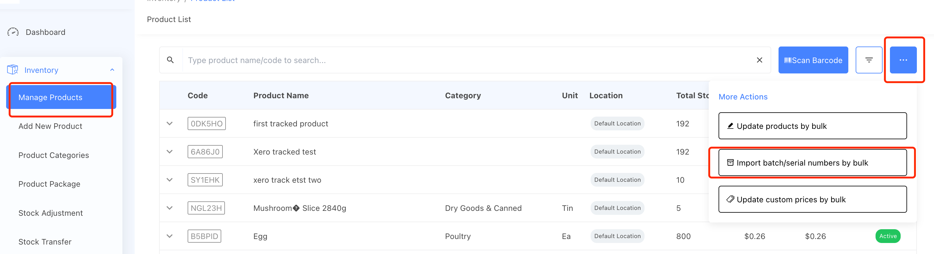 import serial/batch numbers