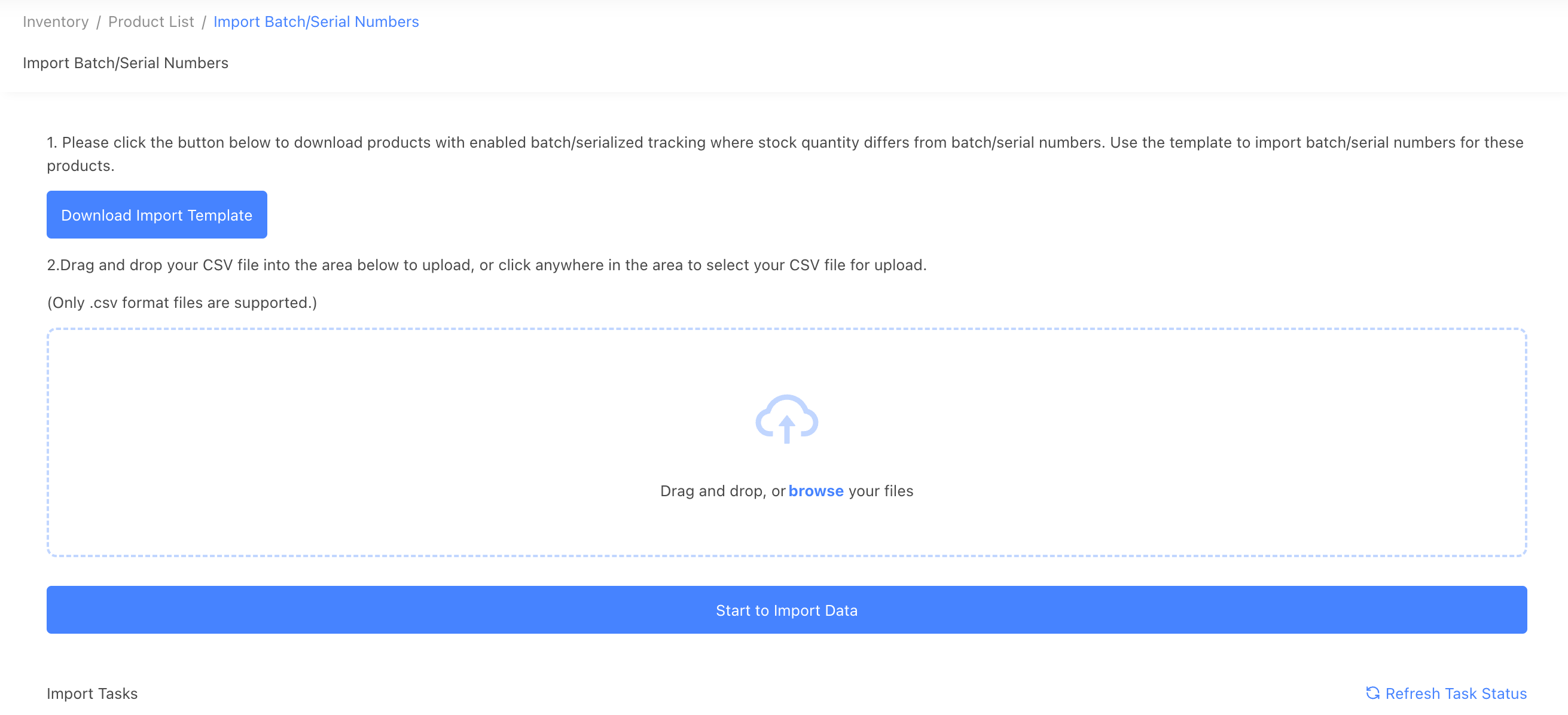 import serial/batch numbers
