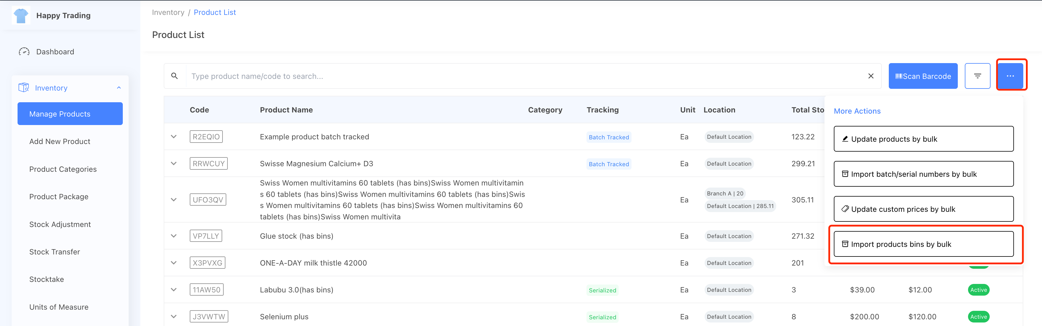 manage bin locations