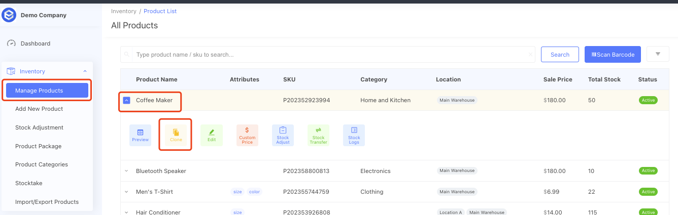 navigate to clone product