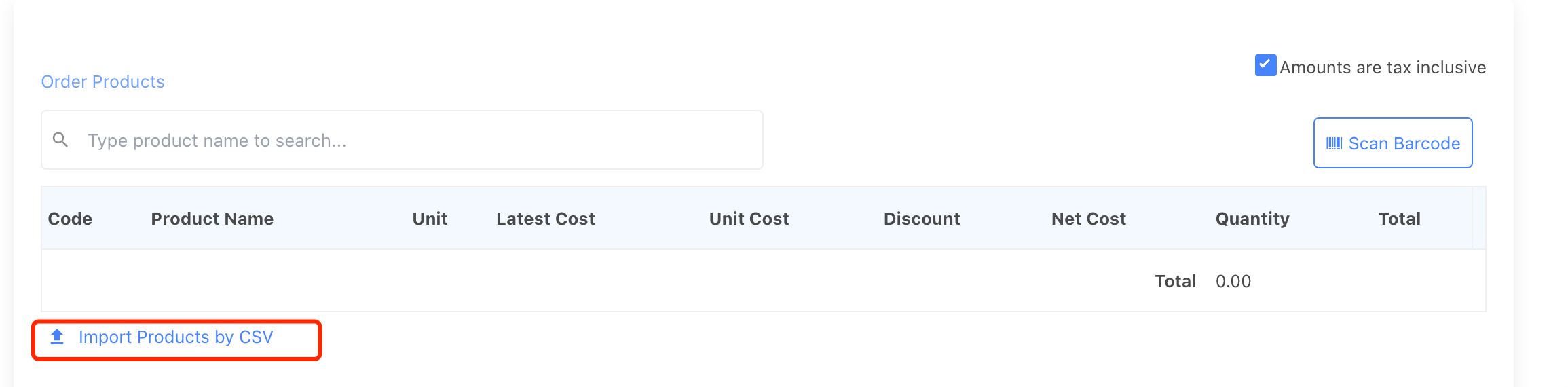 import purchase order products