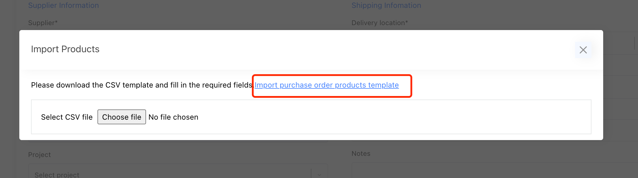 import purchase order products