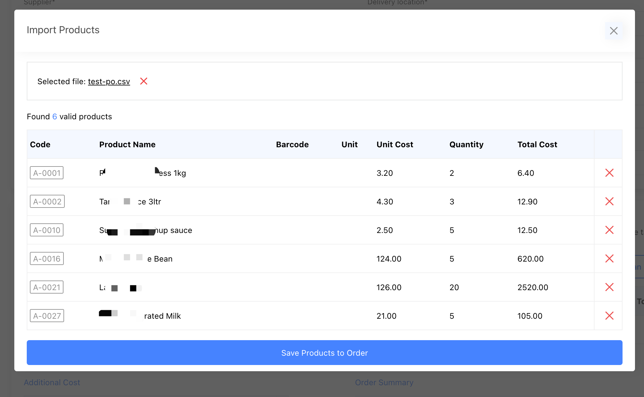 import purchase order products