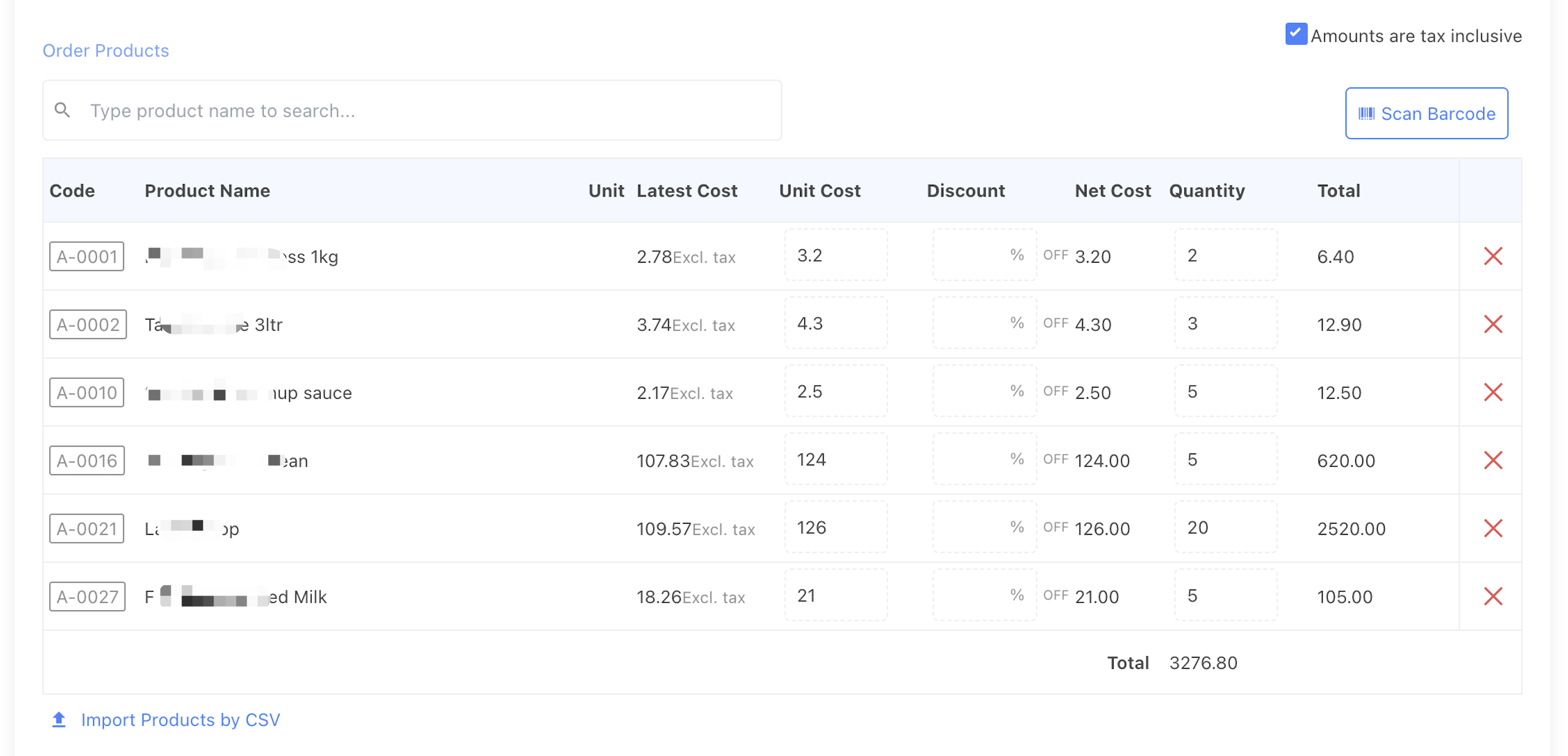 import purchase order products