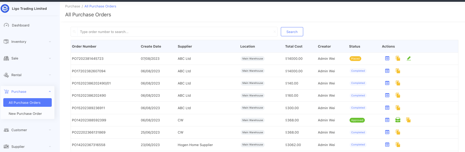 purchase order list