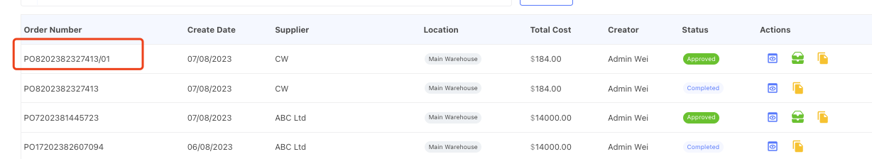 split purchase order