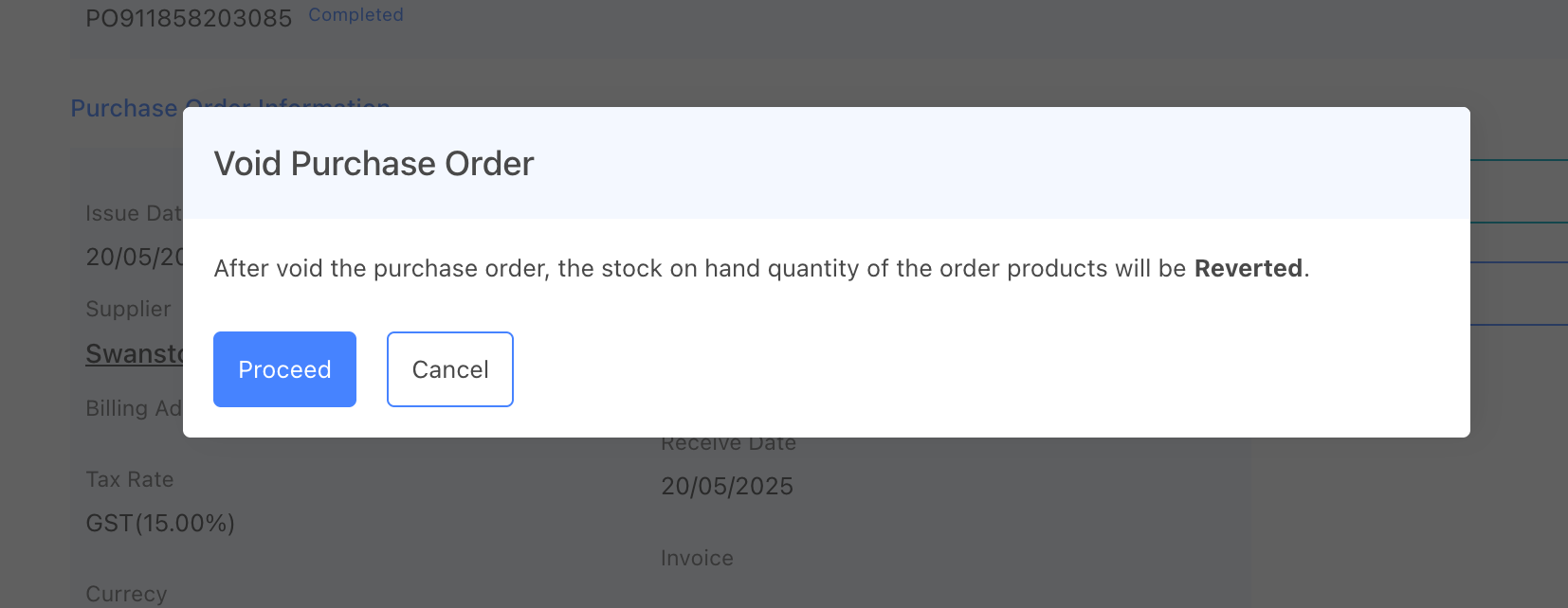 void purchase order