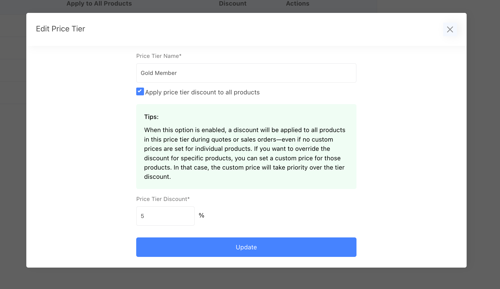 stockunify price tier discount