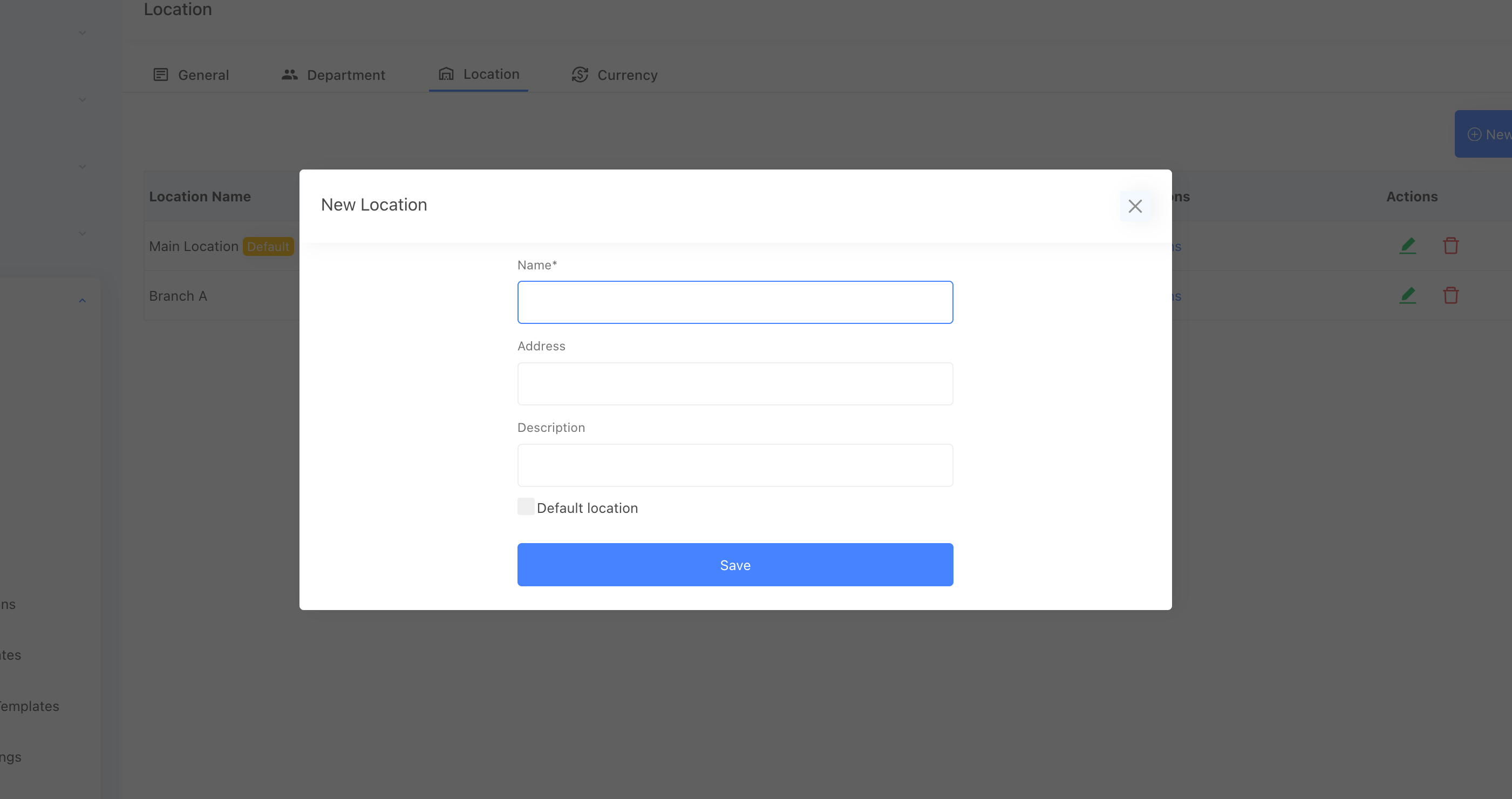 Create new location form