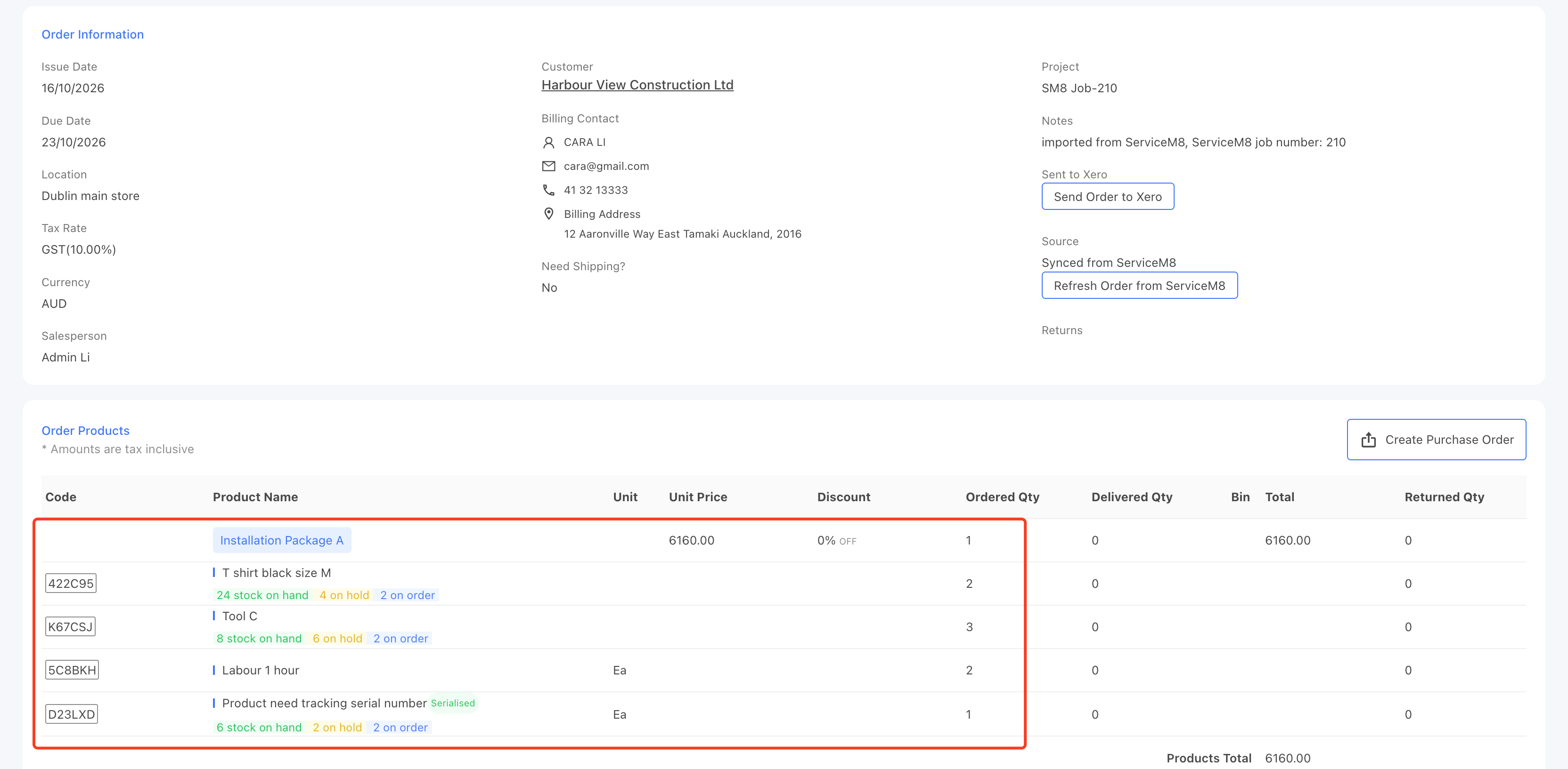 product package sync to servicem8 4